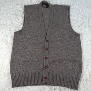 Vintage Robert Bruce Mens Brown Wool Blend‎ V Neck Knit Vest Button Up Large